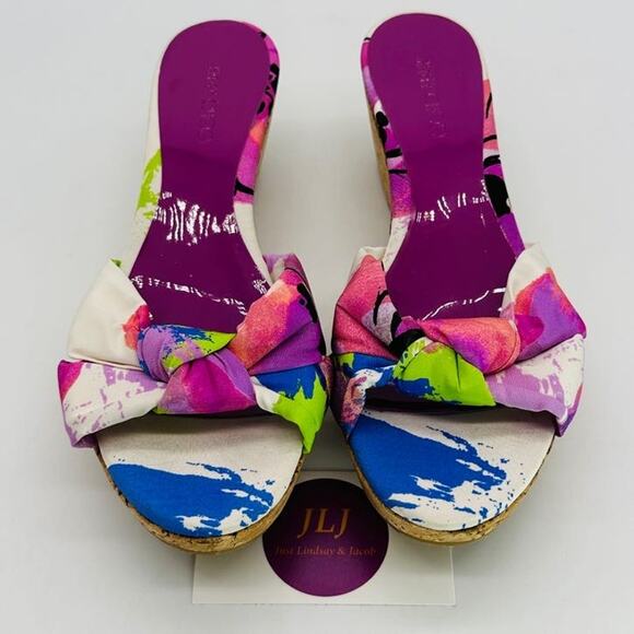 Jimmy Choo Women's Panna Purple Gleam Cork Wedge Sandals Size 38.5 EU/ 8.5 US - Picture 3 of 11